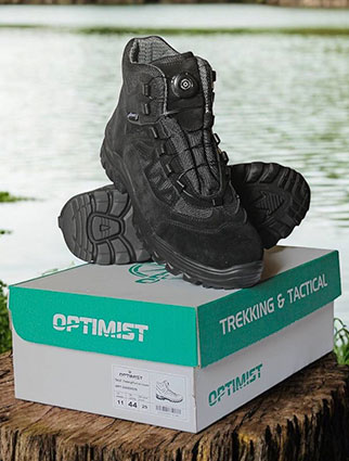 	Ботинки кожаные на автошнуровке OPTIMIST SOLID (Trekking&Tactical) Черный